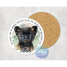 Load image into Gallery viewer, Panther affirmation coasters, personalised motivation coffee tea drink coasters, indoor outdoor garden table decor, letterbox gift