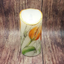 Load image into Gallery viewer, Orange tulips decorative flameless pillar candle gift for her, for mom, anniversary gift, housewarming gift