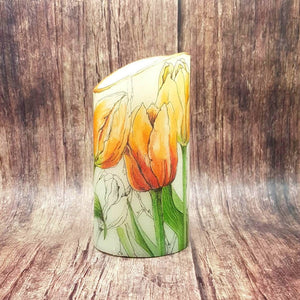 Orange tulips decorative flameless pillar candle gift for her, for mom, anniversary gift, housewarming gift
