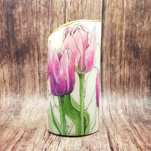 Load image into Gallery viewer, Pink tulips decorative flameless pillar candle gift, floral flickering LED candle