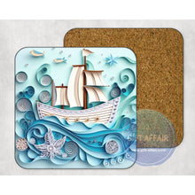 Load image into Gallery viewer, Beach boat summer design coasters, slate coaster, mdf coaster, letter box gift, tableware gift for her him