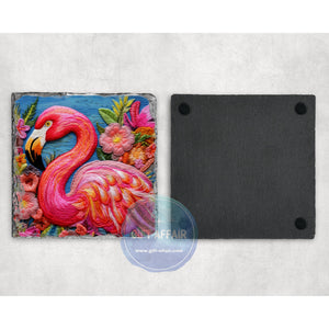 Embroidery flamingo coasters, slate coaster, mdf coaster, letter box gift, tableware gift for her him