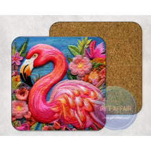 Load image into Gallery viewer, Embroidery flamingo coasters, slate coaster, mdf coaster, letter box gift, tableware gift for her him
