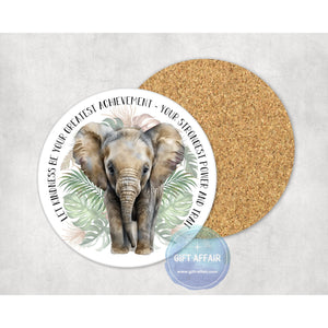 Elephant affirmation coasters, personalised motivation coffee tea drink coasters, table decor, letterbox gift