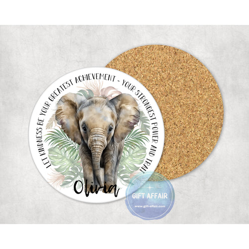 Elephant affirmation coasters, personalised motivation coffee tea drink coasters, table decor, letterbox gift