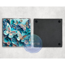 Load image into Gallery viewer, Butterfly quilling floral design coasters, slate coaster, mdf coaster, letter box gift, tableware gift for her him