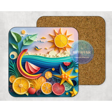 Load image into Gallery viewer, Tropical summer coasters, slate coaster, mdf coaster, letter box gift, tableware gift for her him