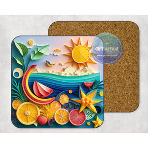 Tropical summer coasters, slate coaster, mdf coaster, letter box gift, tableware gift for her him
