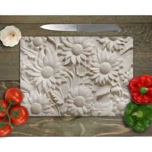 3D White Flowers Tempered Glass Chopping Board - Gift Affair