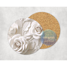 Load image into Gallery viewer, White roses coasters, 3d effect gift, home and garden decor, letter box gift, mdf, slate coasters