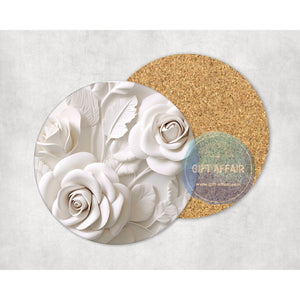 White roses coasters, 3d effect gift, home and garden decor, letter box gift, mdf, slate coasters