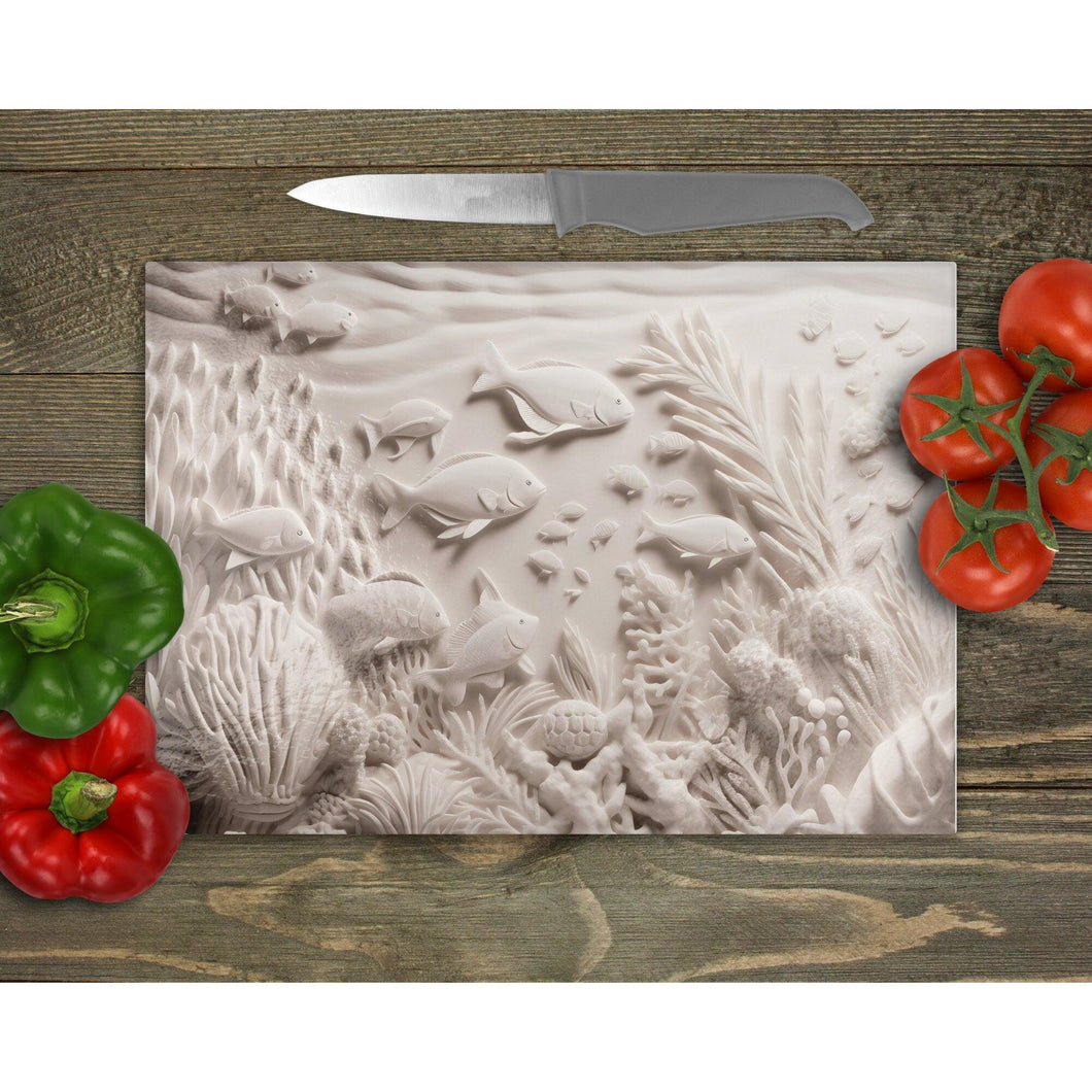 3D White Fish Underwater Tempered Glass Chopping Board - Gift Affair