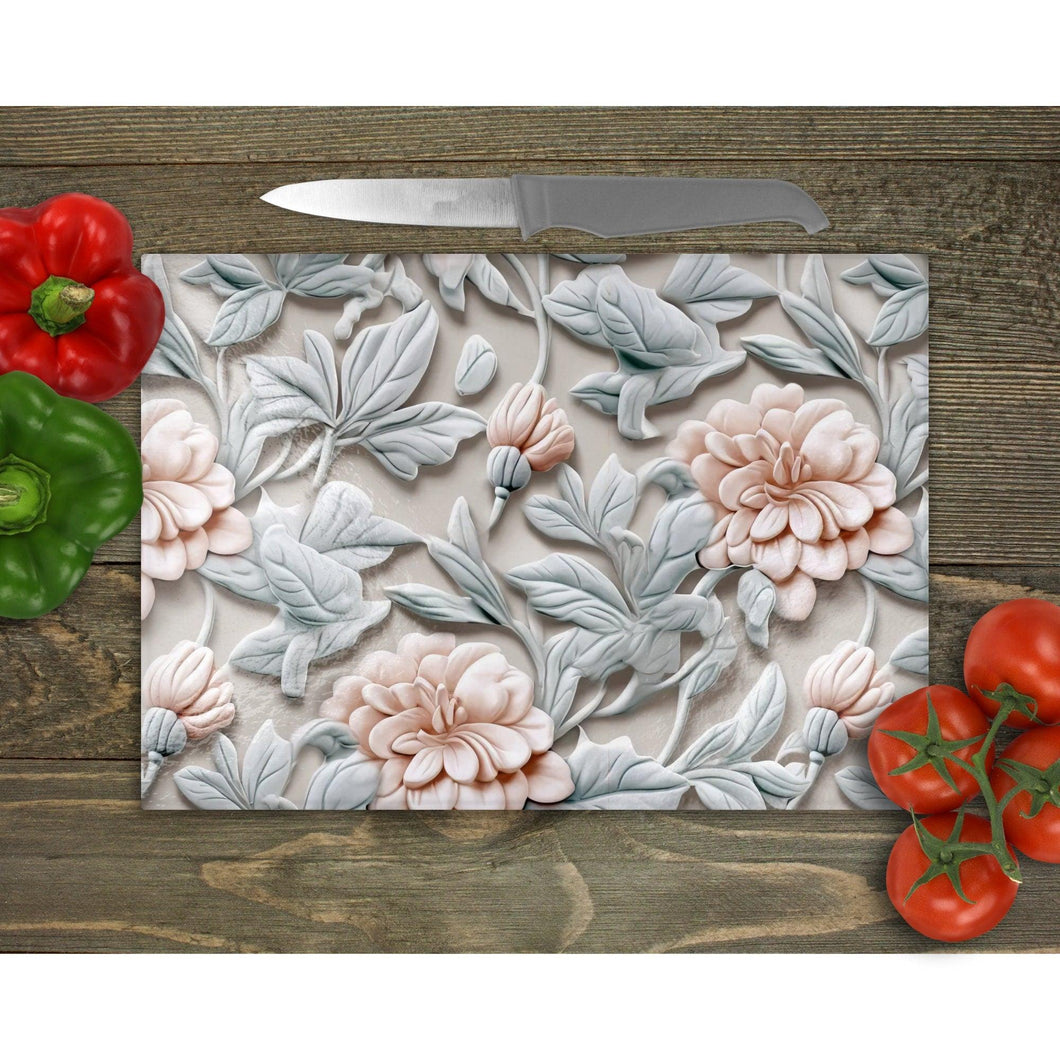 3D Pink Flowers Tempered Glass Chopping Board - Gift Affair