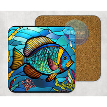 Load image into Gallery viewer, Blue Fish coasters, nautical gift, home and garden decor, letter box gift, mdf, slate coasters