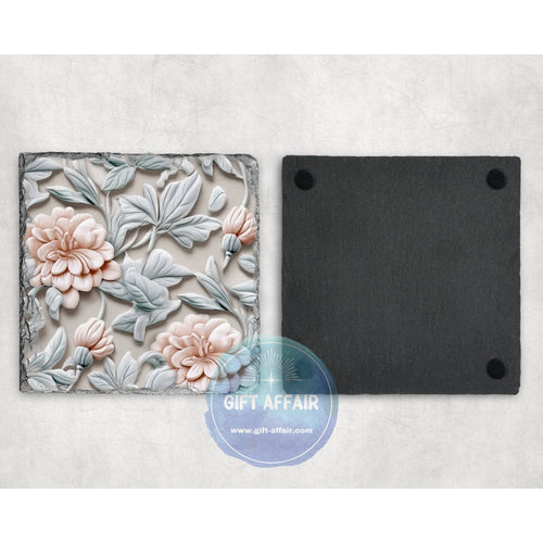 Pink and blue floral coasters, 3d effect gift, home and garden decor, letter box gift, mdf, slate coasters
