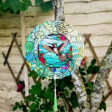 Load image into Gallery viewer, Floral Hummingbird Hanging Wind Spinner Ornament for Indoor Outdoor Garden Yard Window Porch Front Door Decoration