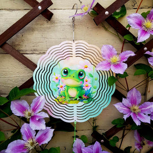Happy Frog Hanging Wind Spinner Ornament for Indoor Outdoor Garden Yard Window Porch Front Door Decoration