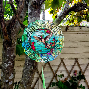 Floral Hummingbird Hanging Wind Spinner Ornament for Indoor Outdoor Garden Yard Window Porch Front Door Decoration