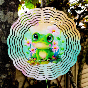 Happy Frog Hanging Wind Spinner Ornament for Indoor Outdoor Garden Yard Window Porch Front Door Decoration
