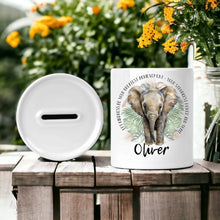 Load image into Gallery viewer, Personalised elephant ceramic piggy bank