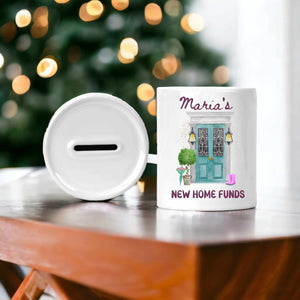 Personalised new home piggy bank, pastel colours ceramic money box, Birthday Christmas New home keepsake gift