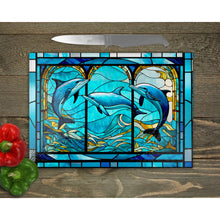 Load image into Gallery viewer, Dolphins Tempered Glass Chopping Board, Glass Placemats, outside dining, housewarming gift, worktop saver