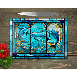 Dolphins Tempered Glass Chopping Board, Glass Placemats, outside dining, housewarming gift, worktop saver