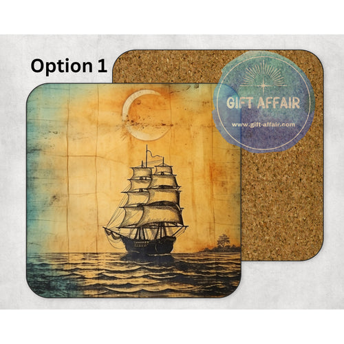 Vintage ship mdf coasters, retro sailing boat coasters, home and garden decor, letter box gift for sea, ocean, sailing lover