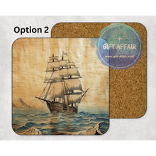 Load image into Gallery viewer, Vintage ship mdf coasters, retro sailing boat coasters, home and garden decor, letter box gift for sea, ocean, sailing lover