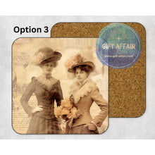 Load image into Gallery viewer, Vintage Victorian ladies mdf coasters, retro ladies coasters, home and garden decor, letter box gift friends, family retro lovers