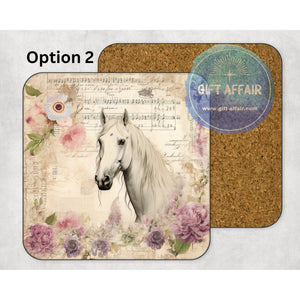 Vintage horses mdf coasters, retro floral coasters, home and garden decor, letter box gift friends, family, horses lovers gift, table decor