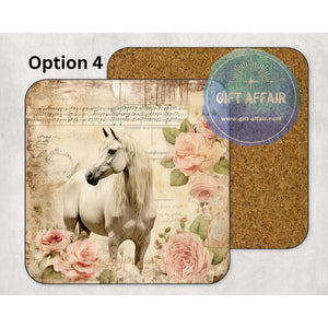 Vintage horses mdf coasters, retro floral coasters, home and garden decor, letter box gift friends, family, horses lovers gift, table decor