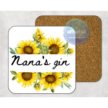 Load image into Gallery viewer, Personalised sunflowers coasters, home and garden decor, letter box gift, mdf, slate coasters, tea coffee coasters, sunflower lover gift