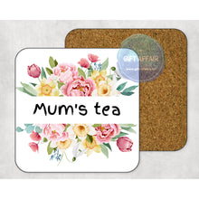 Load image into Gallery viewer, Personalised floral coasters, home and garden decor, letter box gift, mdf, slate coasters, tea coffee coasters, flower lover gift