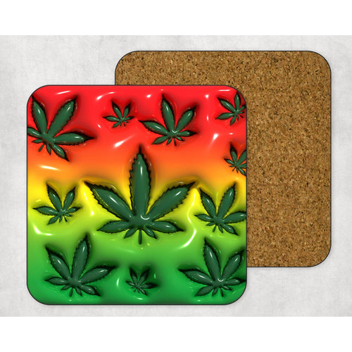 Cannabis leaf Marijuana weed inflated 3d effect coasters, home and garden decor, letter box gift, mdf, slate coasters, tea coffee coasters