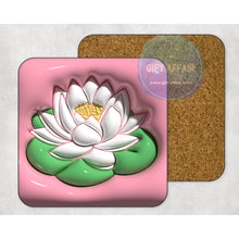 Load image into Gallery viewer, Water Lily inflated 3d effect coasters, home and garden decor, letter box gift, mdf slate coasters, tea coffee, flower lover coaster