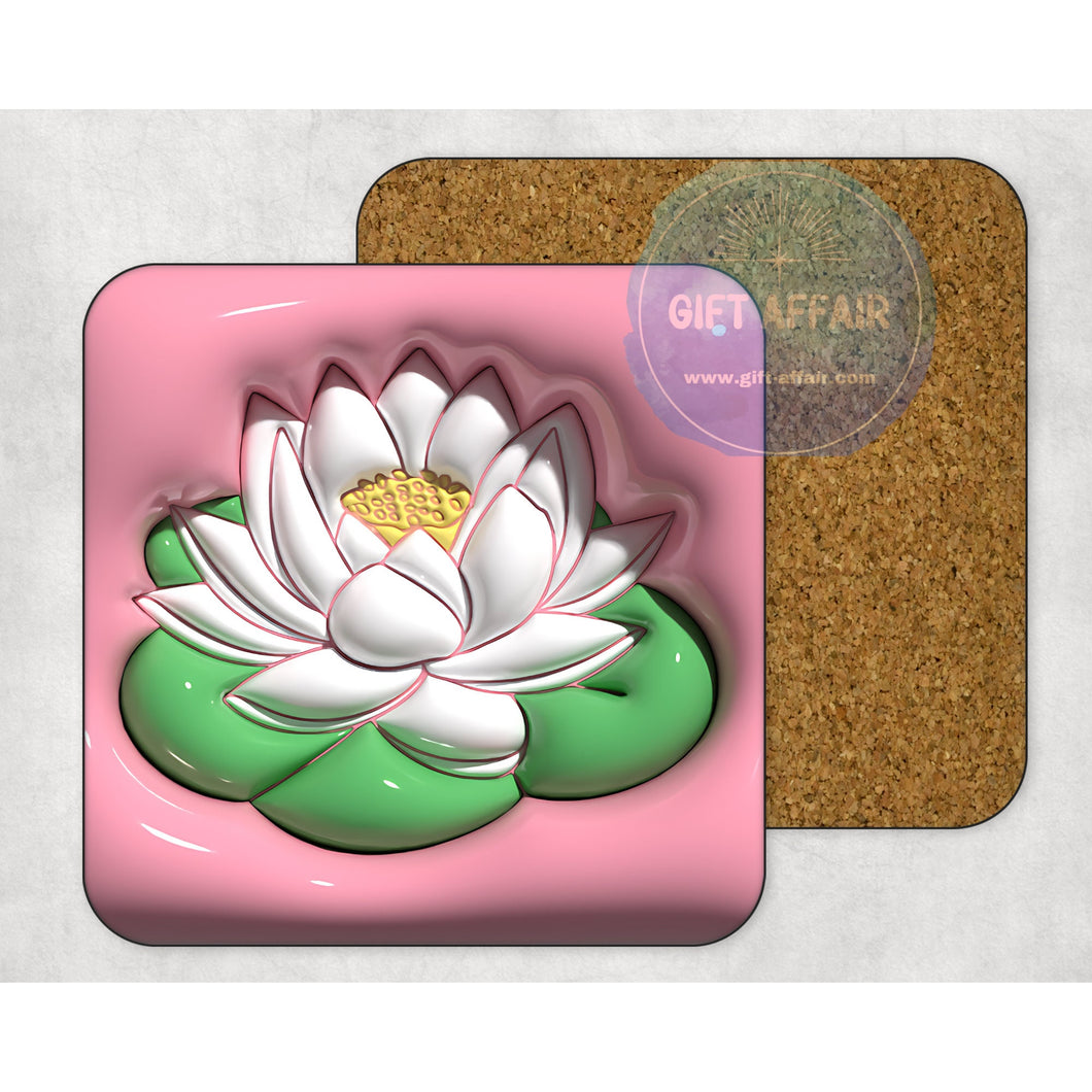 Water Lily inflated 3d effect coasters, home and garden decor, letter box gift, mdf slate coasters, tea coffee, flower lover coaster