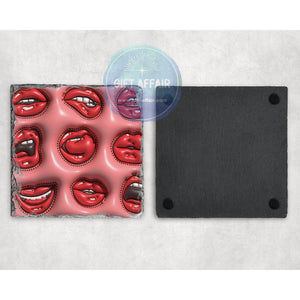 Red lips inflated 3d effect coasters, home and garden decor, letter box gift, mdf slate coasters, tea coffee, unique coaster gift
