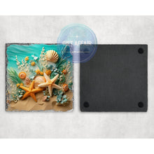 Load image into Gallery viewer, Sea beach 3d effect coasters, home and garden decor, letter box gift, mdf slate coasters, tea coffee sea and beach lover gift