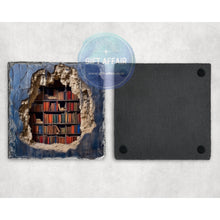 Load image into Gallery viewer, Reading books 3d effect coasters, home and garden decor, letter box gift, mdf slate coasters, tea coffee books reading lover gift
