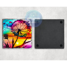 Load image into Gallery viewer, Dandelion coasters, home and garden decor, letter box gift, mdf slate coasters, tea coffee coaster, flower lover gift