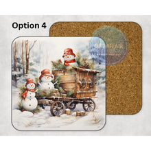 Load image into Gallery viewer, Snowman winter Christmas coasters, home and garden decor, letter box gift, mdf coasters, 9 patterns, Secret Santa coaster gift