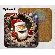 Load image into Gallery viewer, Santa 3D effect winter Christmas coasters, home and garden decor, letter box gift, mdf coasters, 2 patterns, Secret Santa gift