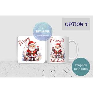 Personalised Christmas 11oz mug and matching coaster; Santa mug andcoaster, Secret Santa gift, Christmas gift set