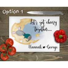 Load image into Gallery viewer, Glass Chopping Board personalised, Tempered Glass Placemats, outside dining, housewarming gift, worktop saver, cheese cutting board