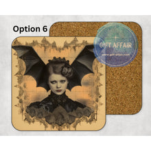 Load image into Gallery viewer, Vintage Halloween Victorian ladies mdf coasters, retro Haloween coasters, home and garden decor, letter box gift friends, family