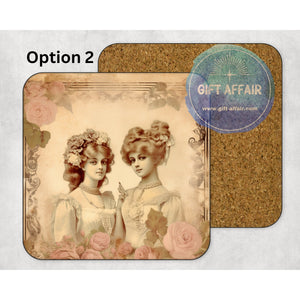 Vintage Victorian ladies mdf coasters, retro ladies coasters, home and garden decor, letter box gift friends, family retro lovers