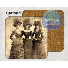 Load image into Gallery viewer, Vintage Victorian ladies mdf coasters, retro ladies coasters, home and garden decor, letter box gift friends, family retro lovers