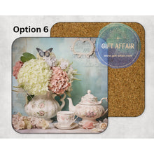 Load image into Gallery viewer, Vintage afternoon tea mdf coasters, retro tea coasters, home and garden decor, letter box gift friends, family retro lovers