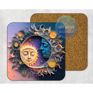 Sun and Moon 3d effect coasters, home and garden decor, letter box gift, mdf, slate coasters, tea coffee coasters, love coasters